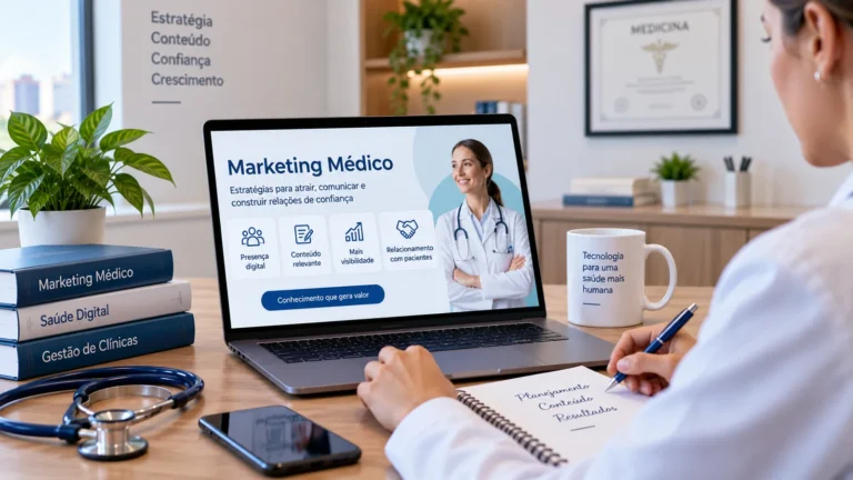 Médico planeja presença digital e conteúdo para comunicação ética de um consultório.